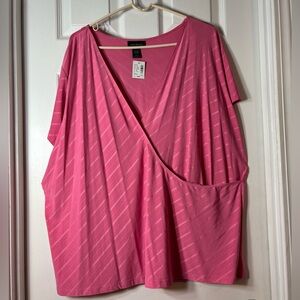 Lane Bryant Pink Wrap Blouse Short Sleeve Relaxed